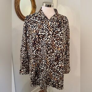 Talbots 3X Leopard Print Button-Up Shirt Casual Animal print